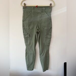 SPANX pants women large green stretch twill ankle cargo skinny leg
